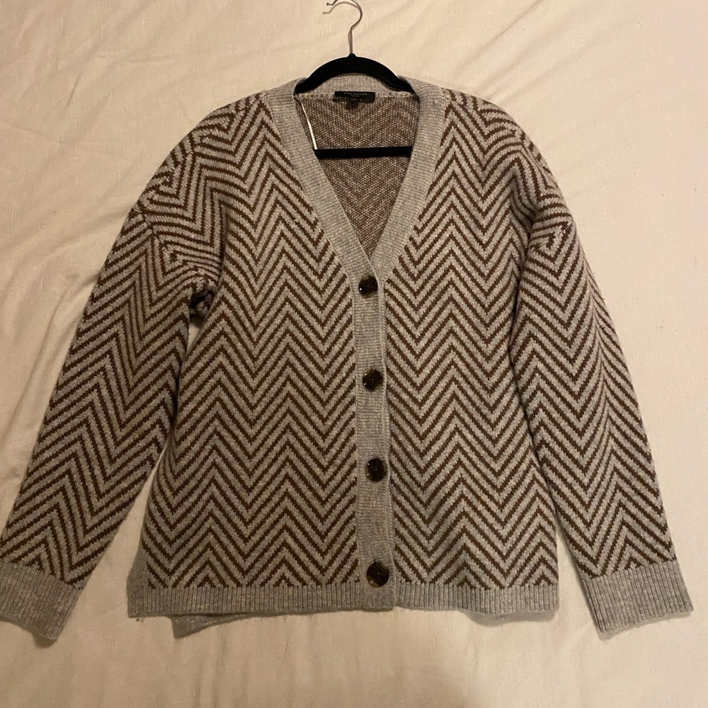 Grey & Brown cardigan with tortoise buttons. From Ann Taylor. Like new!